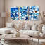 Ensemble de 3 tableaux abstraits géométriques à motifs de triangles bleus sur toile tendue-902632052