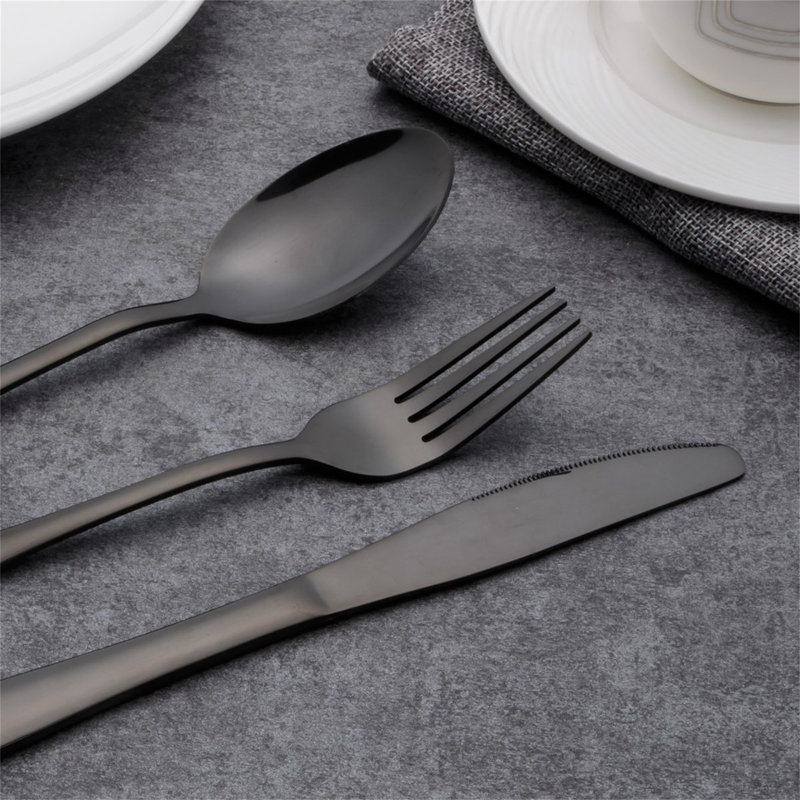 Canora Grey Antwion 24 Piece Stainless Steel Cutlery Set , Service for 6, Matte Black
