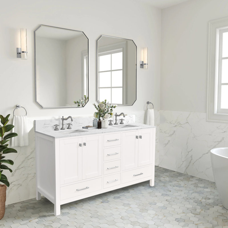 Cholena 60" Bathroom Vanity With Double Sinks, Brushed Nickel, White