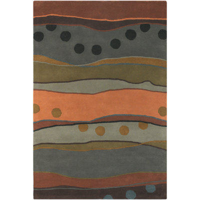 Tapis orange / vert / gris en laine touffeté à la main Shane