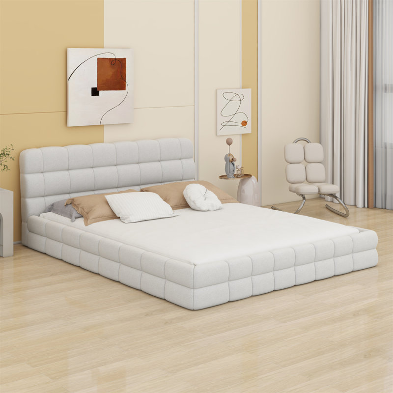 Upholstered Platform Bed, White