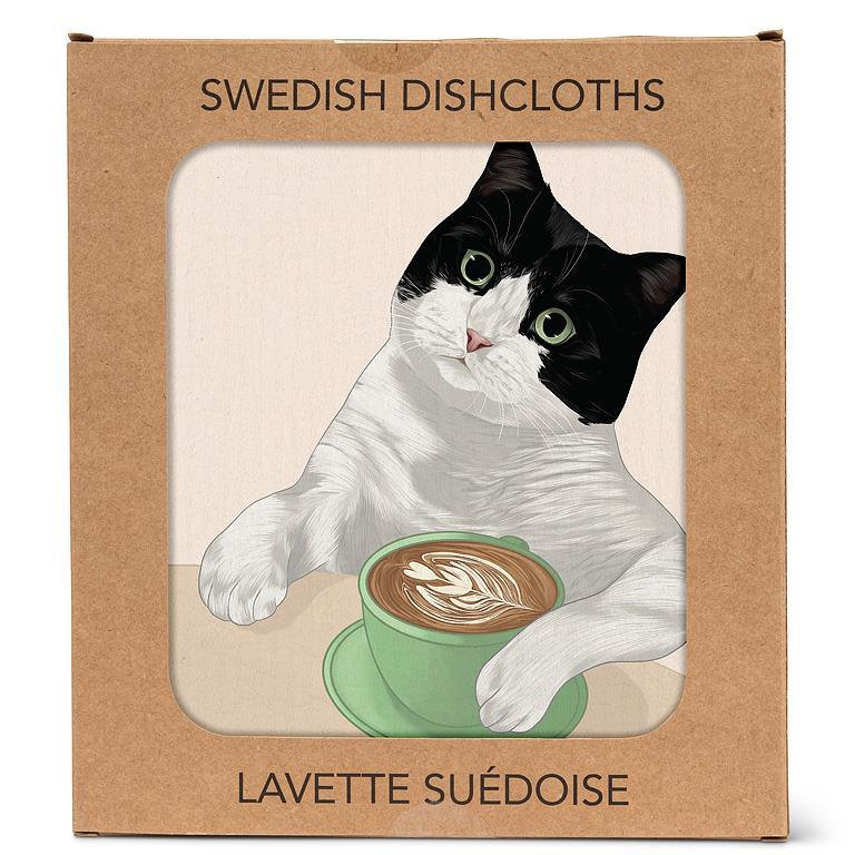 Chat avec un torchon au lait