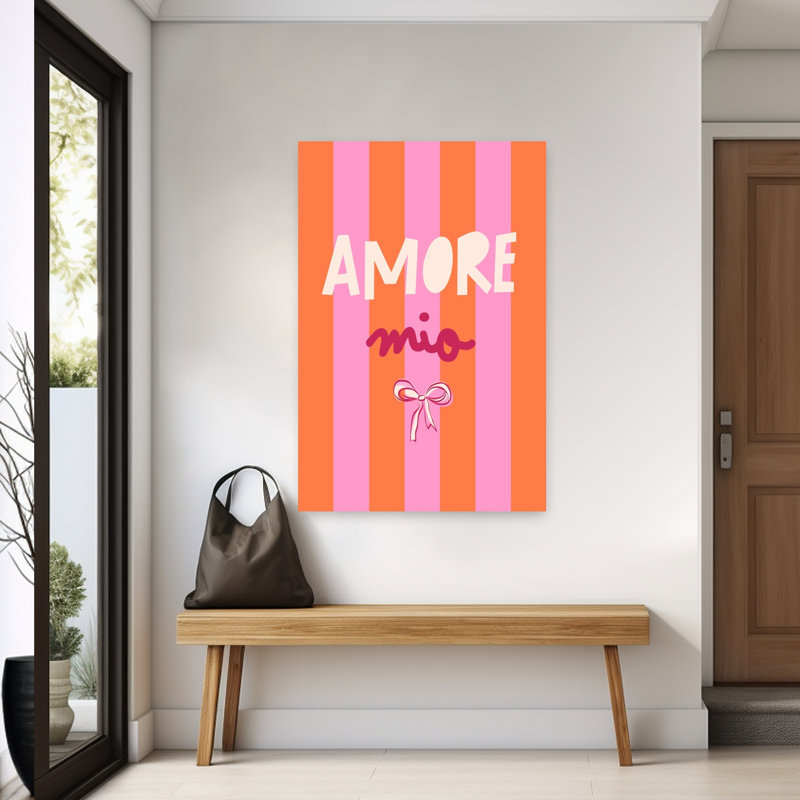 Amore Mio Pink Stripes Playful Romantic Vibrant Wall Art Print by Dominique Vari - Wrapped Canvas Print