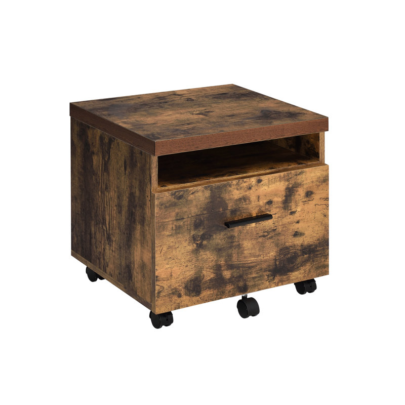 File Cabinet In Weathered Oak & Black - Rectangular, Assembled, Wooden Top, Metal Legs, Locked Compartment With Storage, Lock And Drawer Assembled Construction Storage Finish Legs