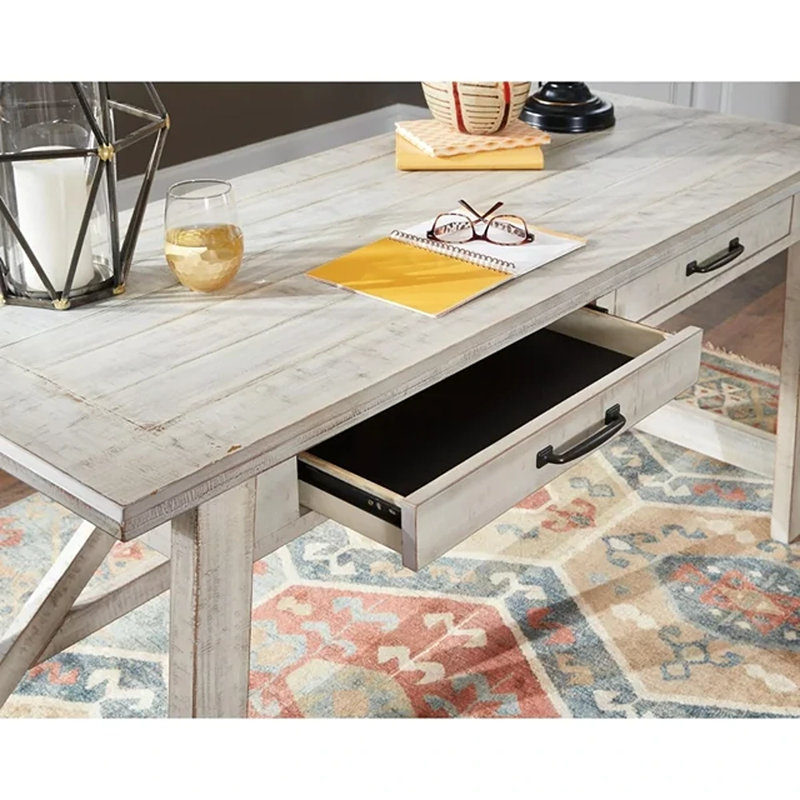 Auberon Solid Wood Base Writing Desk, White/Gray