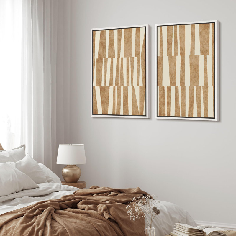 «Set Taupe Tones Modern Geometric Abstract», 2 pièces sur toile, H 24 po x l 16 po, Blanc