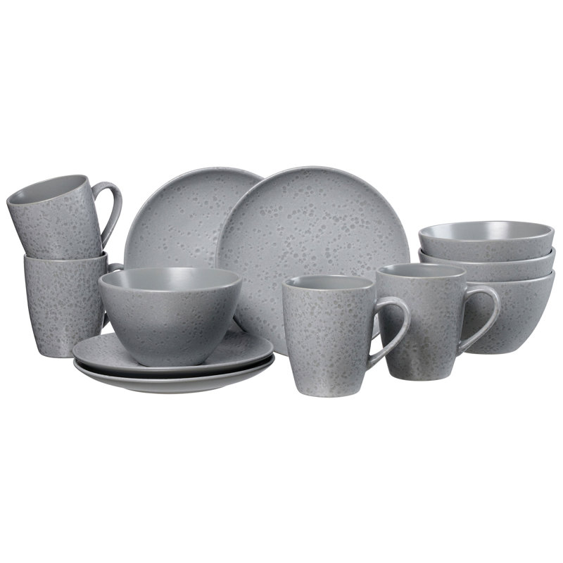 Piece Stoneware Dinnerware Set - Service for 6, Grey/Brown/Blue