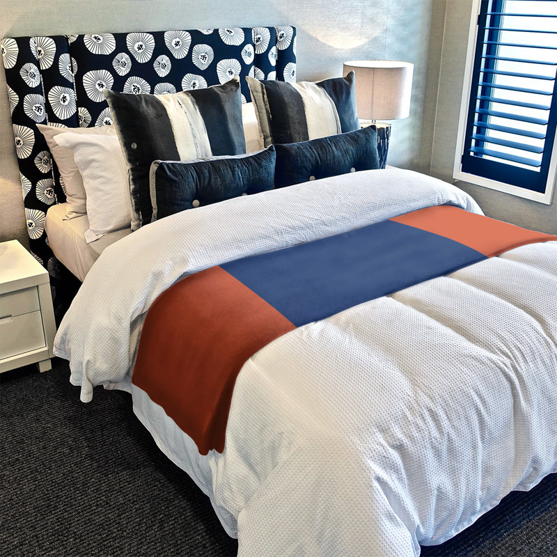 Quilted Throw Blanket, 50" x 60", Navy Blue/Orange/Navy Blue, Coral Fleece