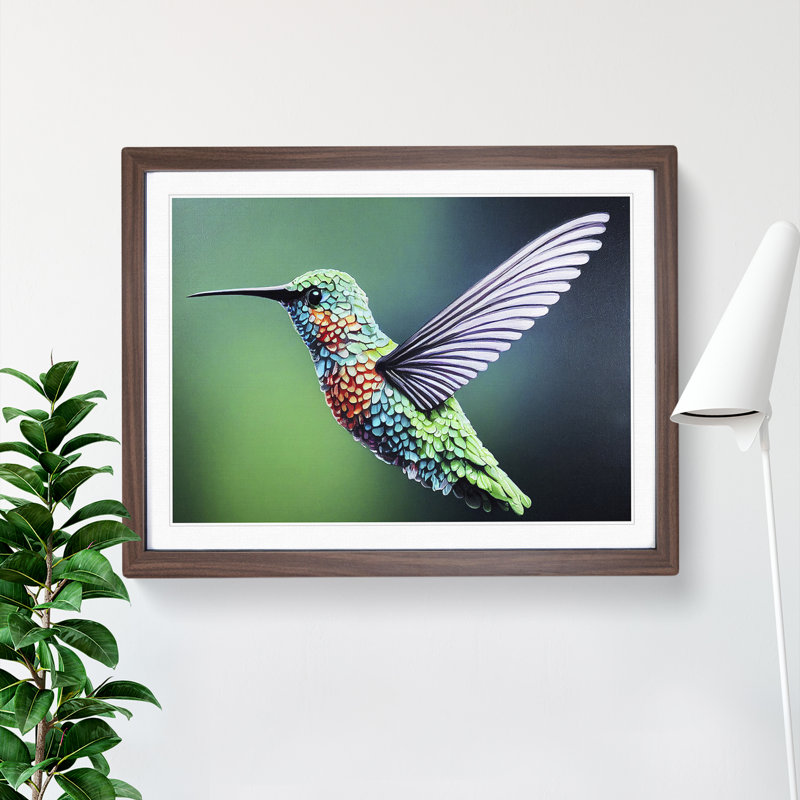 Exquisite Hummingbird - Single Picture Frame Print, 34cm H x 46cm W x 2cm D, Walnut