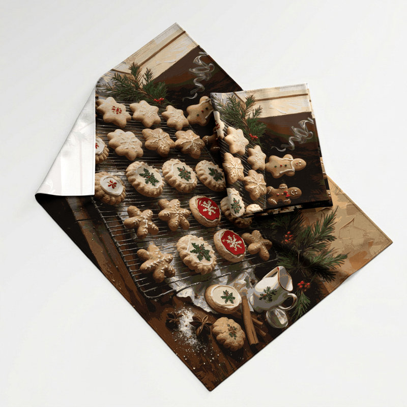 Tapisserie murale de Noël, biscuits de Noël rafraîchissant sur une cuisine, 68 po x 80 po