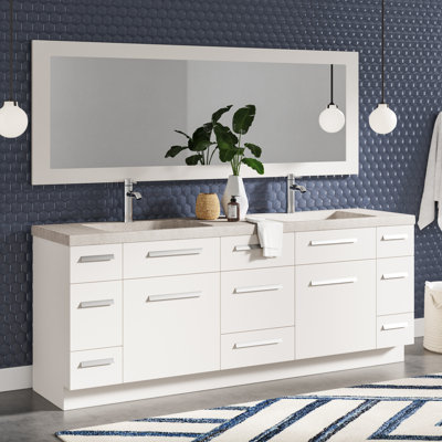 Mosley 84 " W Freestanding Standard Free Standing Single Double With Stone Top with Mirror