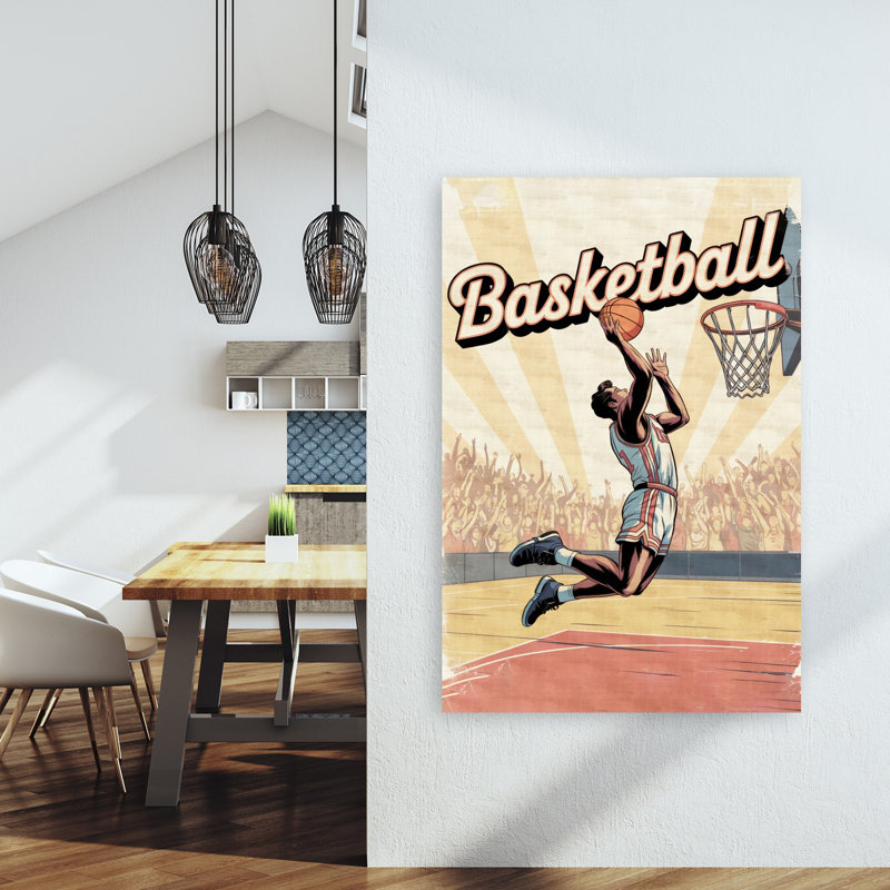 «Retro Basketball Slam Dunk», art mural rétro rétro énergique, 60" H x 40" W