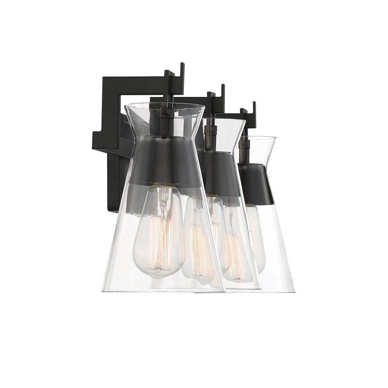 Kesia 3 Light Transparent Dimmable Vanity Light, Black