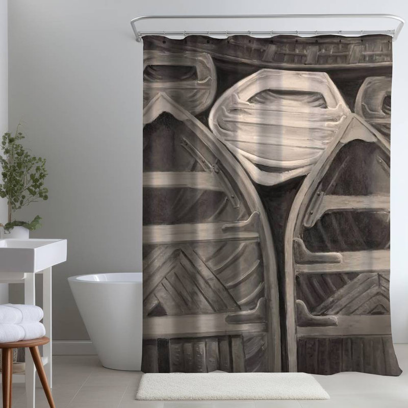 Shower Curtain CO70 – Polyester Shower Curtain, Dye Sublimation Print, 71" W × 74" L, White/Gray