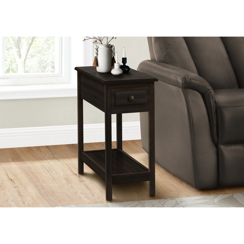 Table d'appoint en placage brun, conception à 2 niveaux avec tiroir de rangement pour la décoration de la chambre à coucher et du salon