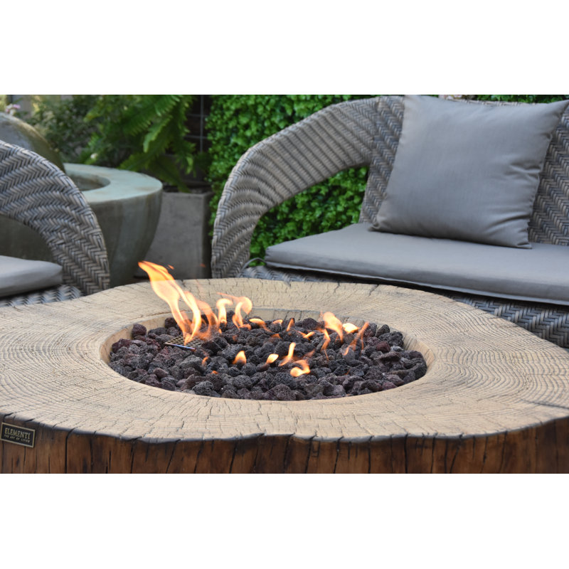 Manchester 42" Outdoor Redwood Concrete Fire Table 45,000 BTU - Includes Lava Rocks & PVC Cover, Propane