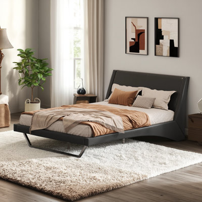Structure de lit plateforme en cuir PU avec pieds trapézoïdaux Wave