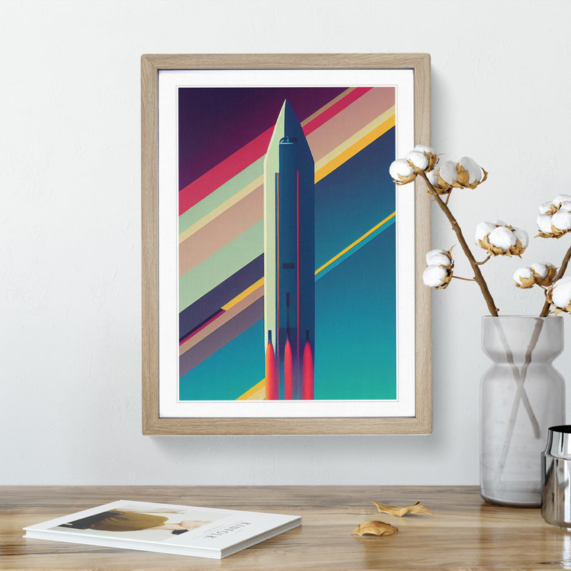 XV1022-4008X Spaceship Rocket Stripes - Single Picture Frame Print, 46cm H x 34cm W x 2cm D, Oak