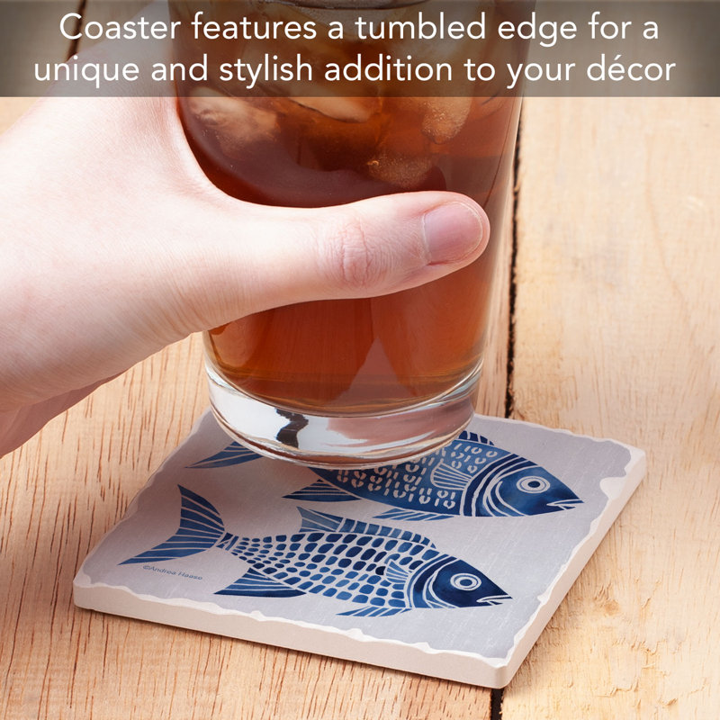 Blue Fish Pair Single Tumbled Tile Coaster Create Your Own Collection