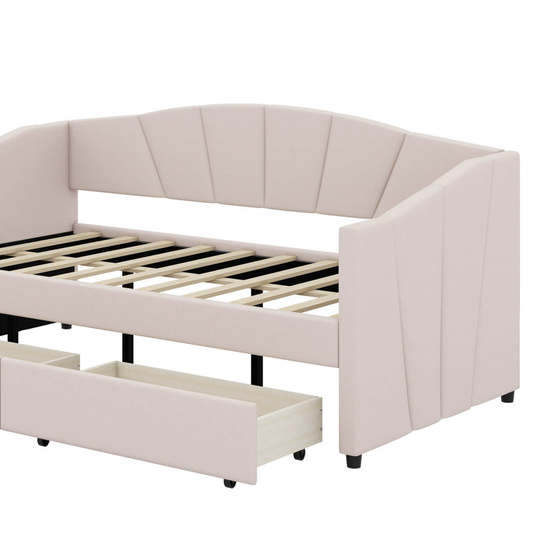 Twin Size Upholstered Daybed With Two Drawers, Beige
