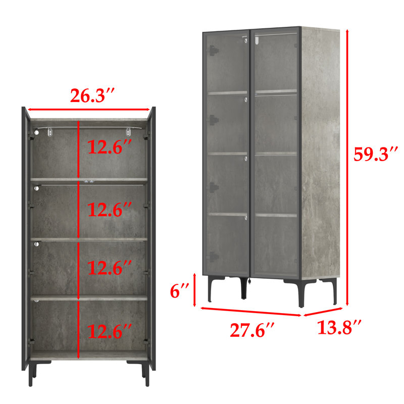 4-Shelf Glass Door Display Case Curio Cabinet With LED Lights