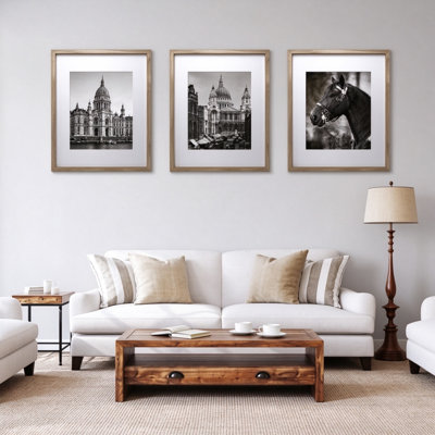 Natural Wood Wall Mounting A3 Picture Frames Set of 3