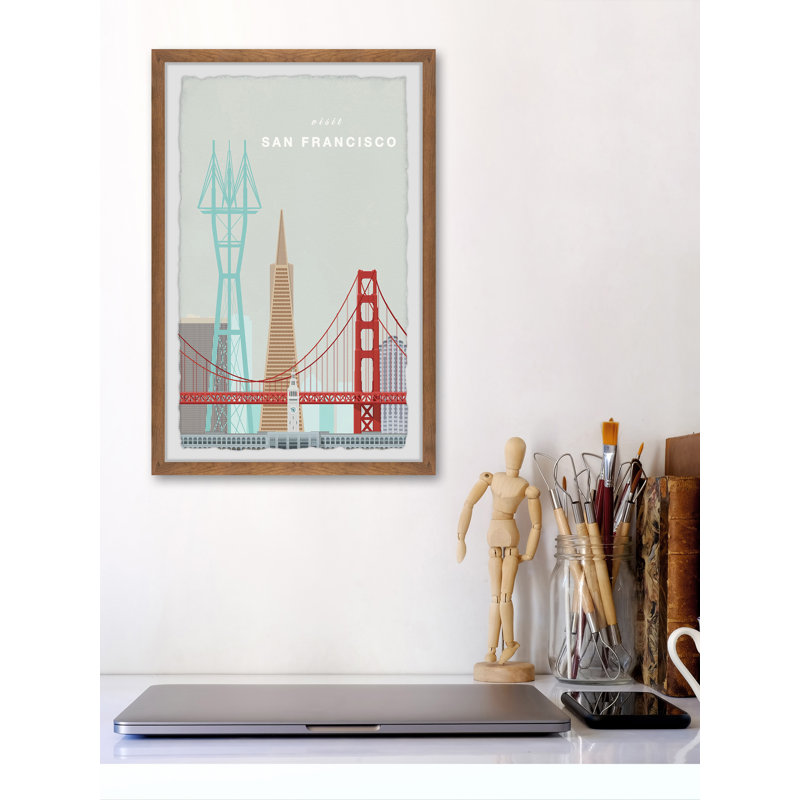 Majestic Golden Gate Bridge - Reproduction d'art graphique sur papier encadré, H 18 po x l 12 po x P 1,5 po