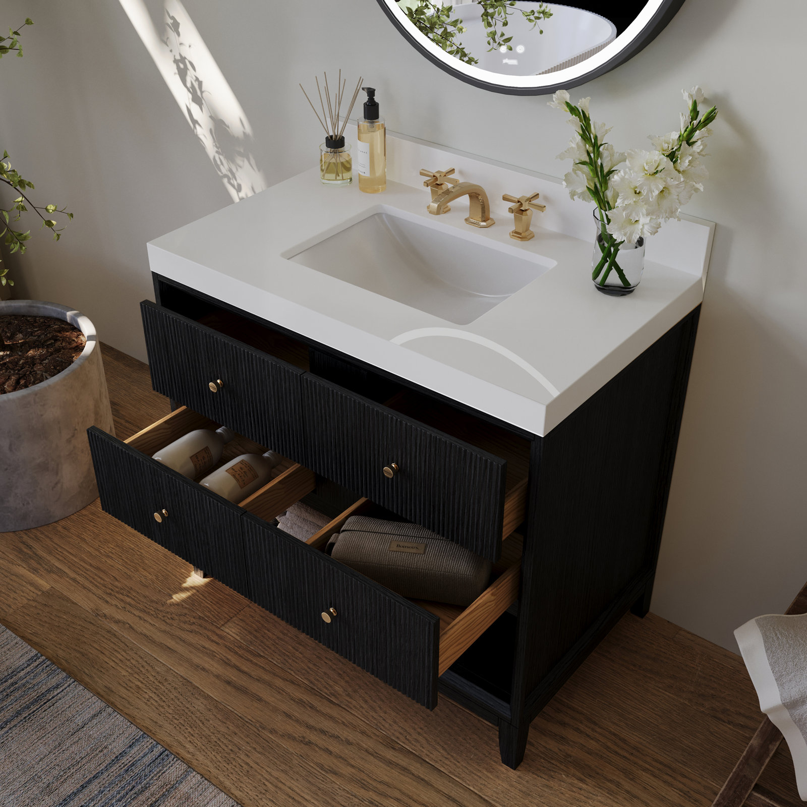Momo Oak Single Bathroom Vanity, Black Oak, 36"