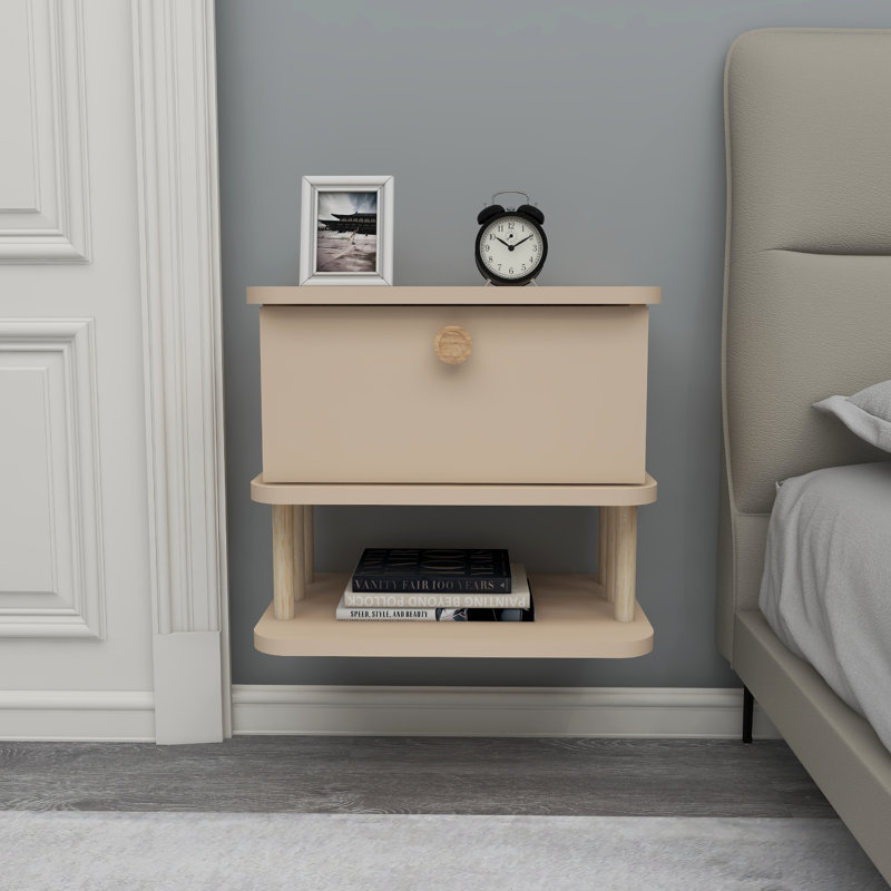 Leida 45 cm W Bedside Table, Beige