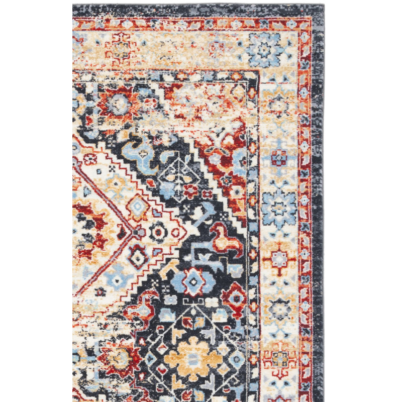 Manado Oriental Charcoal/Gold Area Rug, Rectangle 4'5" x 6'