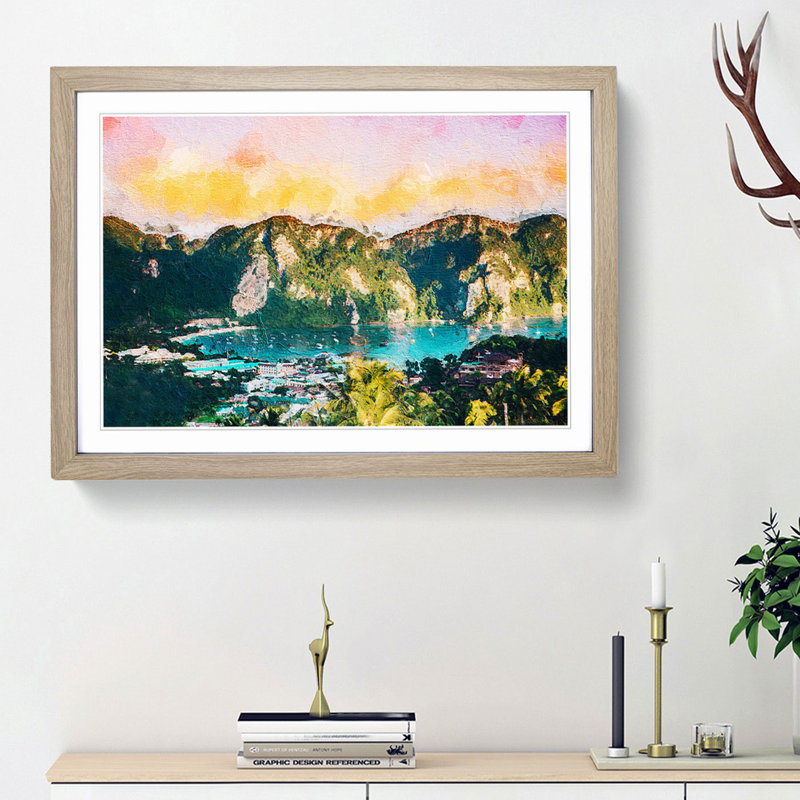 Phi Phi Islands in Thailand - Picture Frame Painting Print, 48cm H x 65cm W x 2cm D, Oak Framed