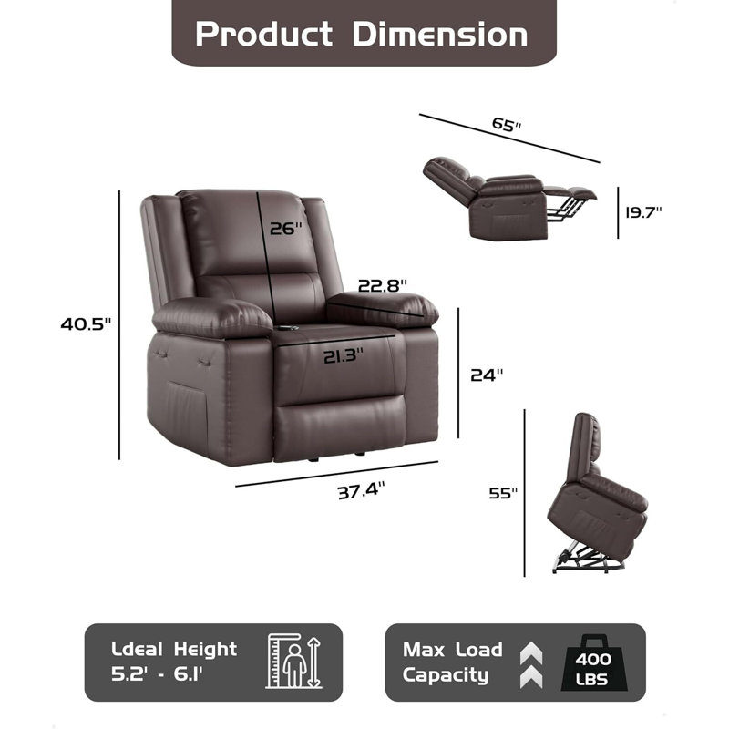 Power Lift Recliner Chair - Heat and Massage, Coffee