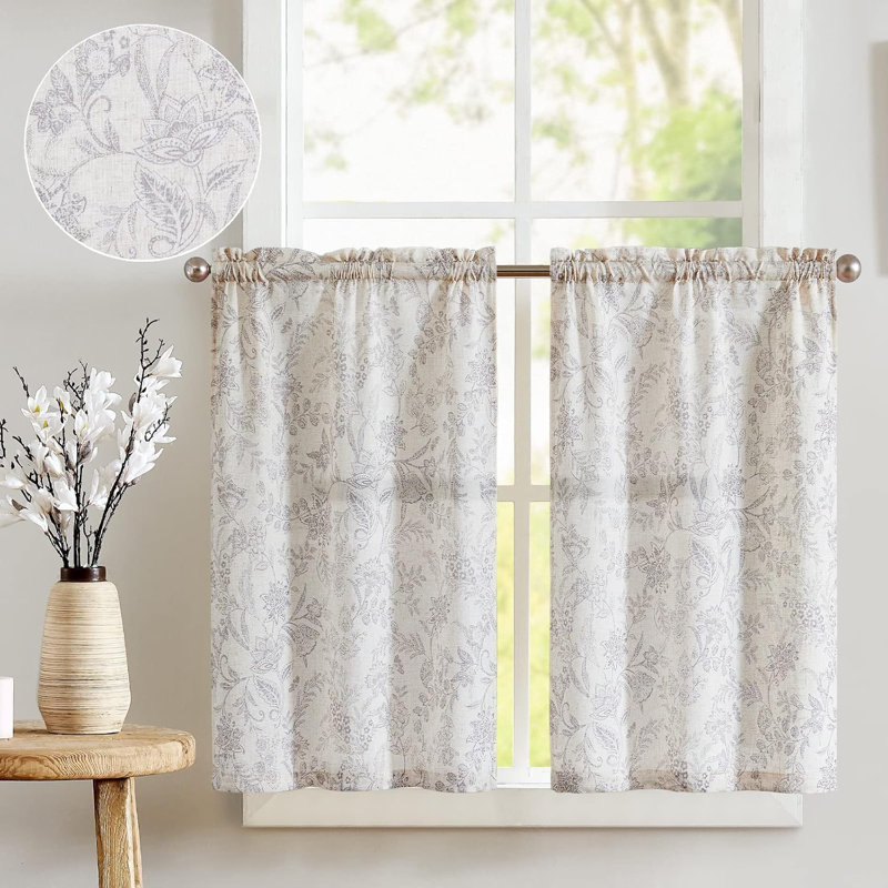 Rideaux de cuisine floraux, L 26 po x L 24 po, Taupe sur beige