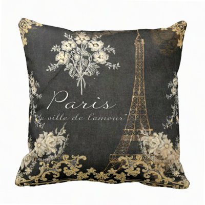Vintage Paris Love Eiffel Tower Chalkboard Pillowcase - Tan Antique Decor Square Home Decor Cover