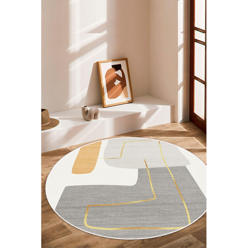 Tapis d'intérieur / extérieur rond en coton / polyester à motif abstrait tissé à la machine, Rond 3 pi 3 po