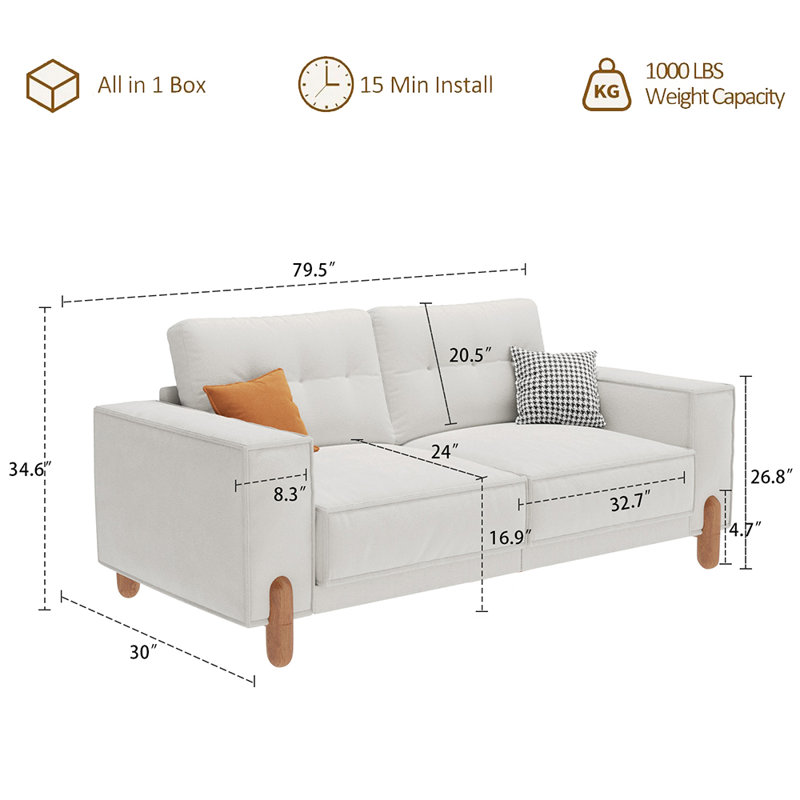 Causeuse en chenille 79,5 po Colleena, Blanc