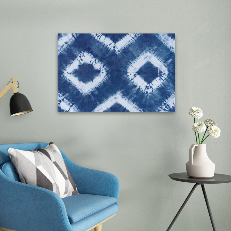 Shiboriscapes IX - Art abstrait à losanges bleus, H 16 po x l 24 po