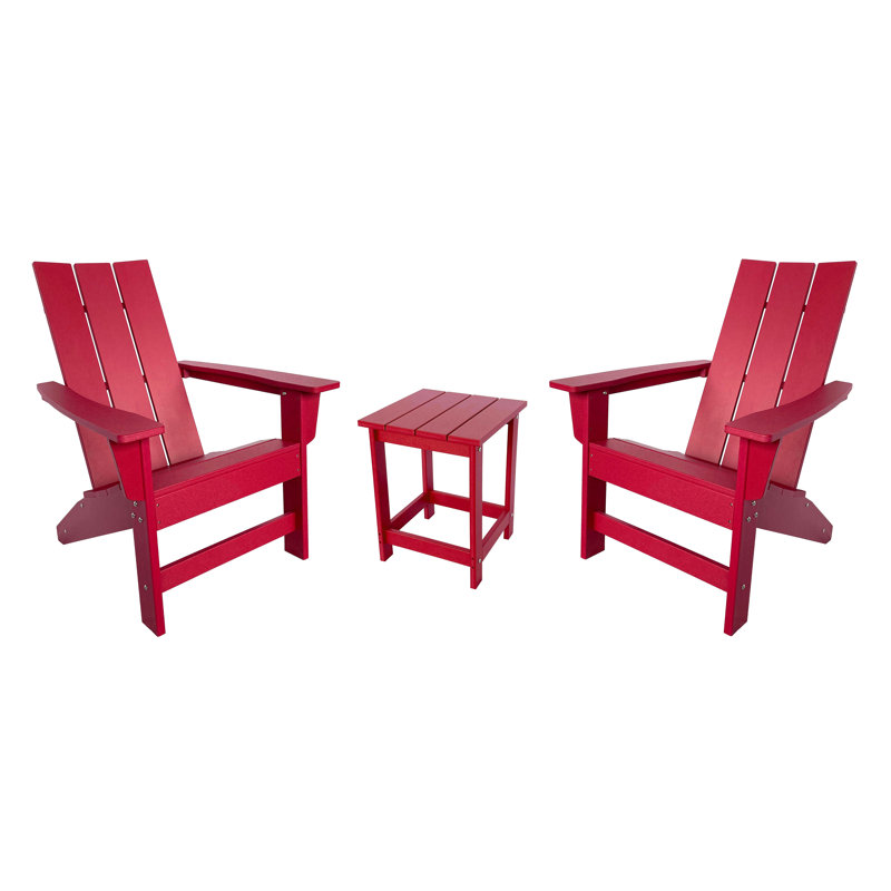 Ensemble de chaise Adirondack moderne en PEHD résistant aux intempéries avec table d'appoint Arenijus, Rouge