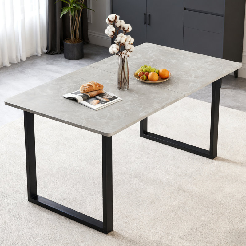 6 Seater 1.5m Scandinavian Minimalism Warm/Cool Grey Marble Effect Dining Table With Metal Base, Warm Grey