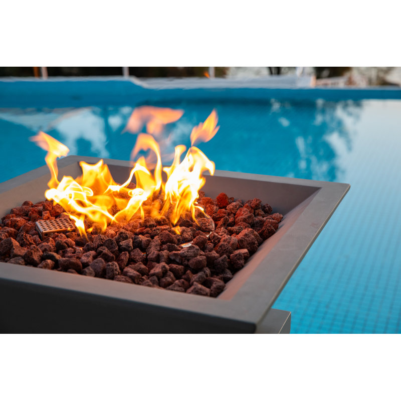 Rockland 27" Square Concrete Fire Pit Bowl, Dark Gray, Natural Gas