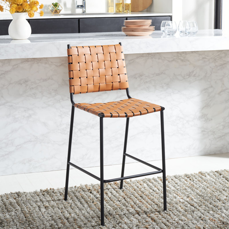 Ryland Upholstered Counter Stool with Metal Frame, Brown, Black