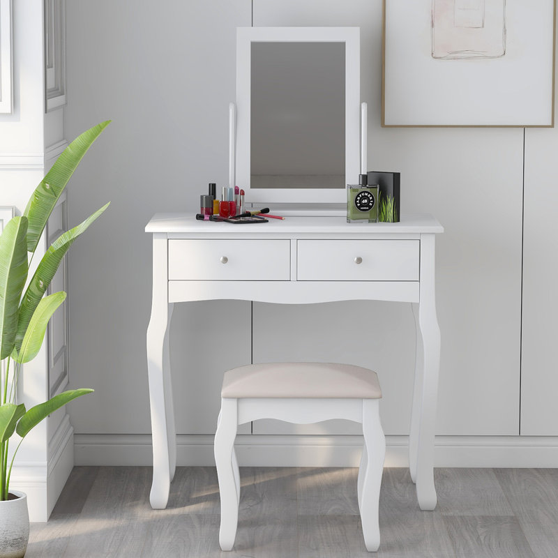 Gingras Dressing Table with Mirror, White