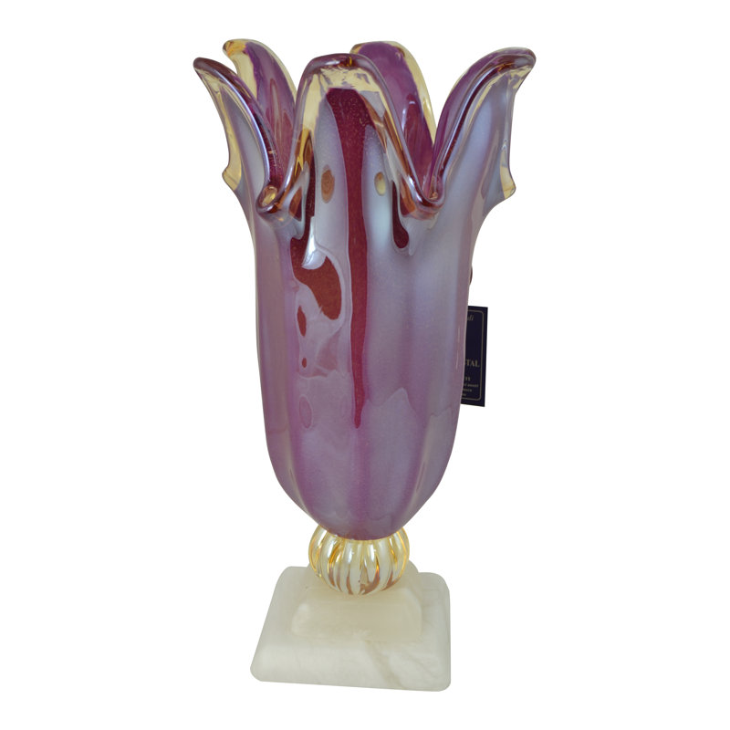 Vase de table en verre soufflé à la main 17 po de hauteur