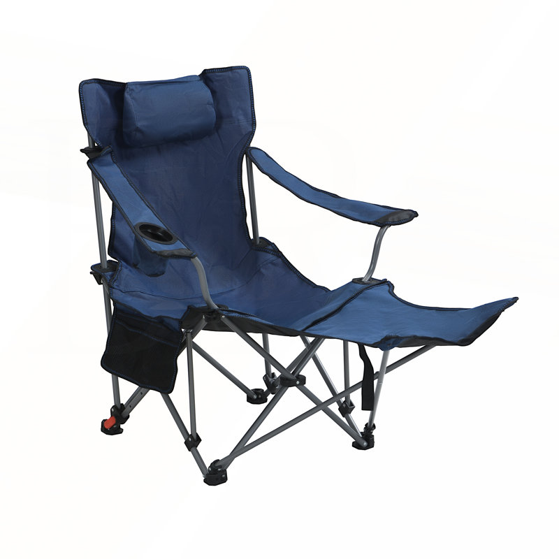 Outdoor Folding Camping Chair with Adjustable Reclining, Side Pockets, Cup Holder, and Carry Bag, Dark Blue