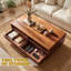 Table basse rectangulaire en bois d'hévéa massif avec rangement, 2 tiroirs et tablette ouverte, centre de 47,2 pouces pour le salon-489003036