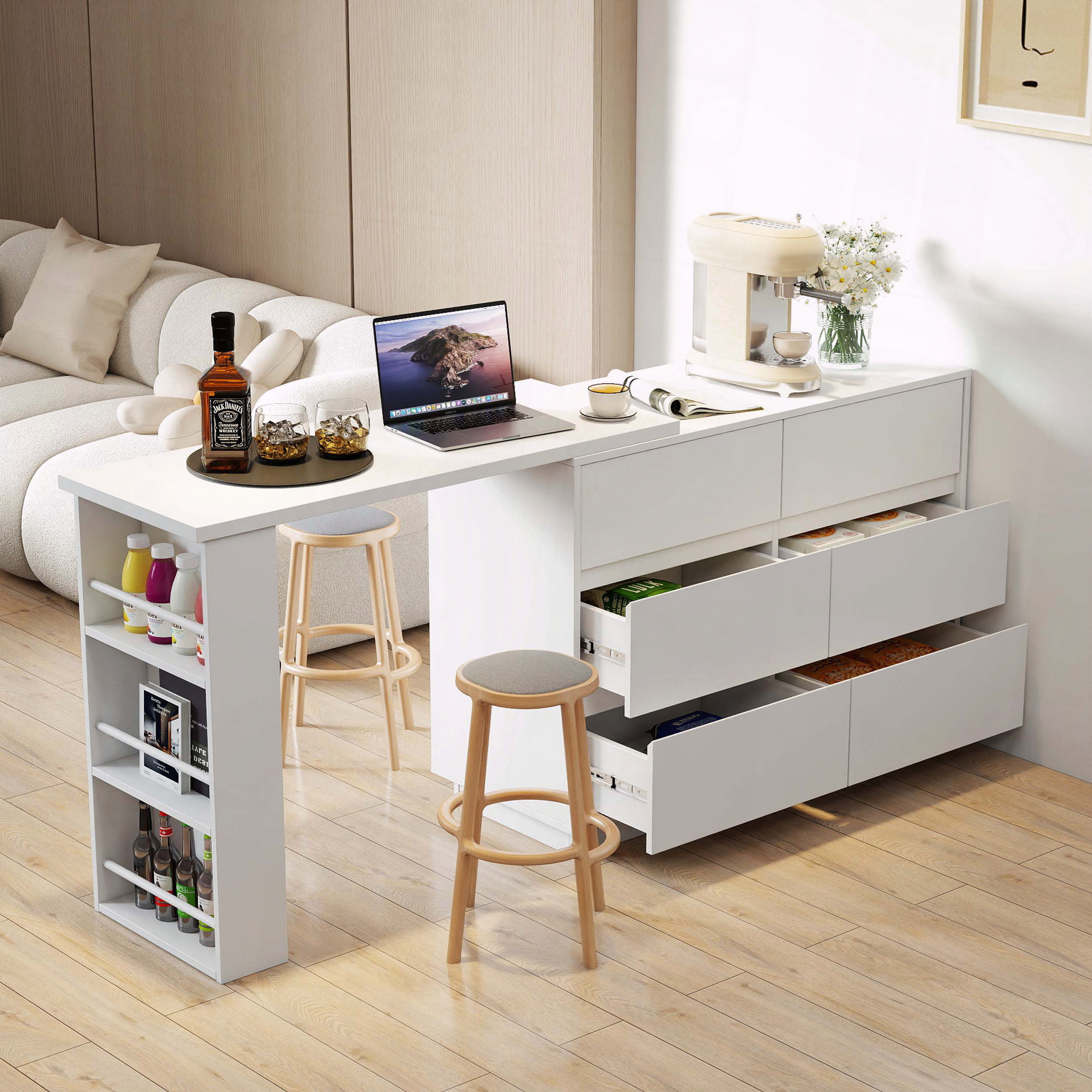 Latitude Run® L-Shaped Desk Vanity Combo Drawers Extendable Storage