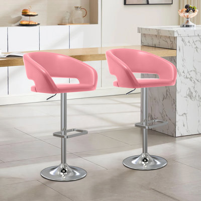 Tabouret de bar réglable avec dossier et accoudoirs creux, tabouret de bar pivotant en cuir synthétique moderne et base en métal, pour la salle à manger de cuisine