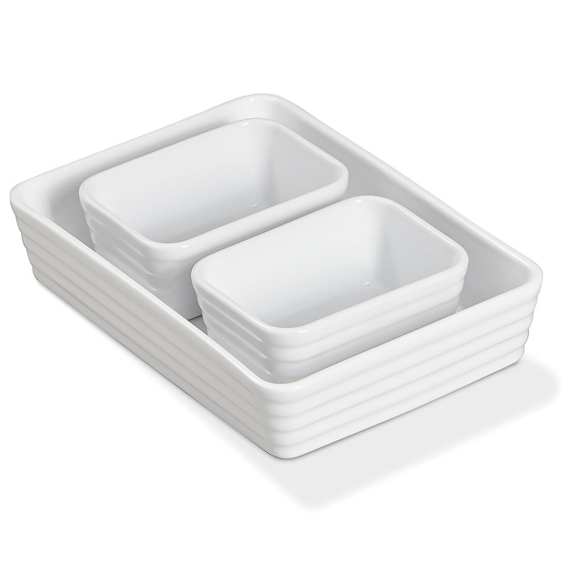 Set Of 3 Porcelain Baking Dishes, Rectangular Plates, Ideal For Lasagna, Cakes, & Daily Meals (sizes: 12"/6"/6")