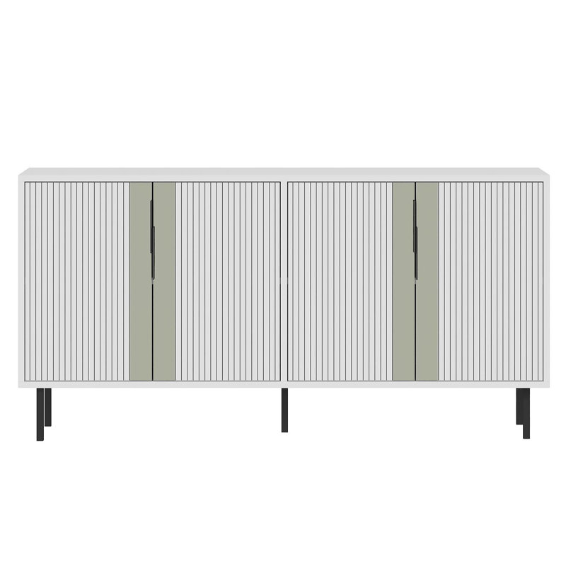 Modern White Console Table with Metal Legs, 59.1 x 29.5 x 14.2 inches | 100% Melamine Coated Particle Board, Thickness: 0.7 inches | Numerous Shelves, Wall-Mountable, Elegant Design for Living Room & Entryway