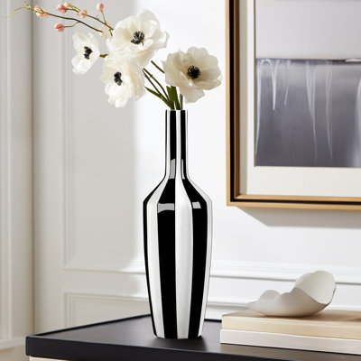  Gelb Handmade 15" Ceramic Black And White Striped Vase